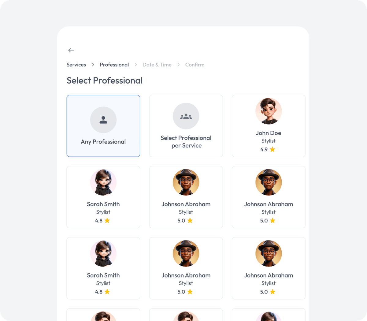Flexible staff selection options