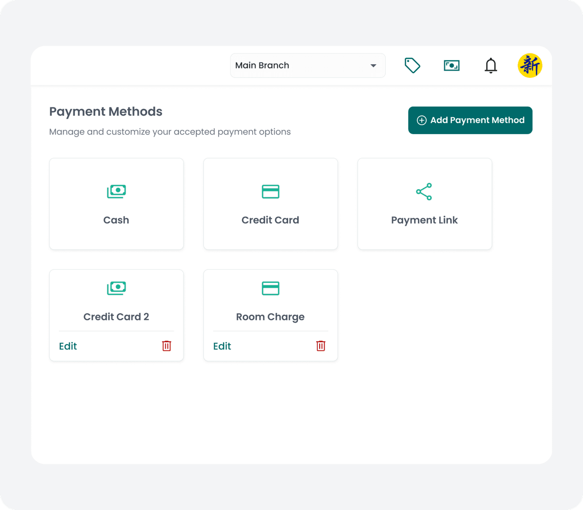 Customizable payment methods