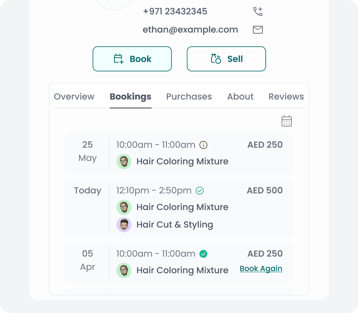 Detailed booking history