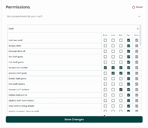 Staff staff access screenshot